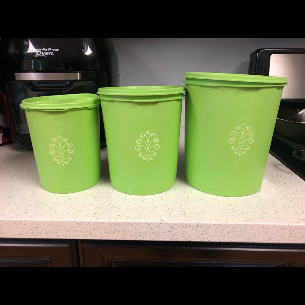 Set 3 Green 1970’s nestling Tupperware Canisters